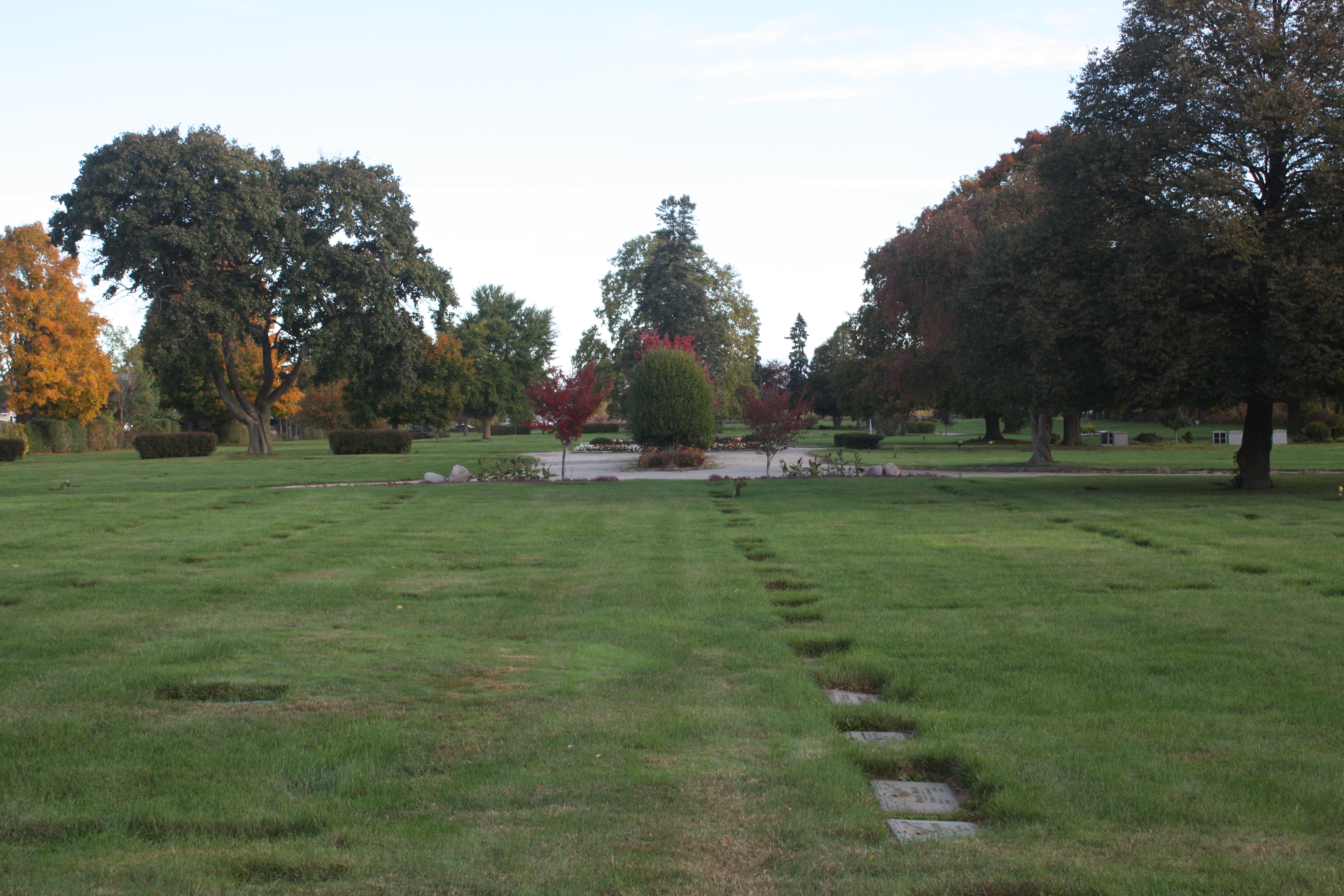 A view of our fine green lawn and grave lots.